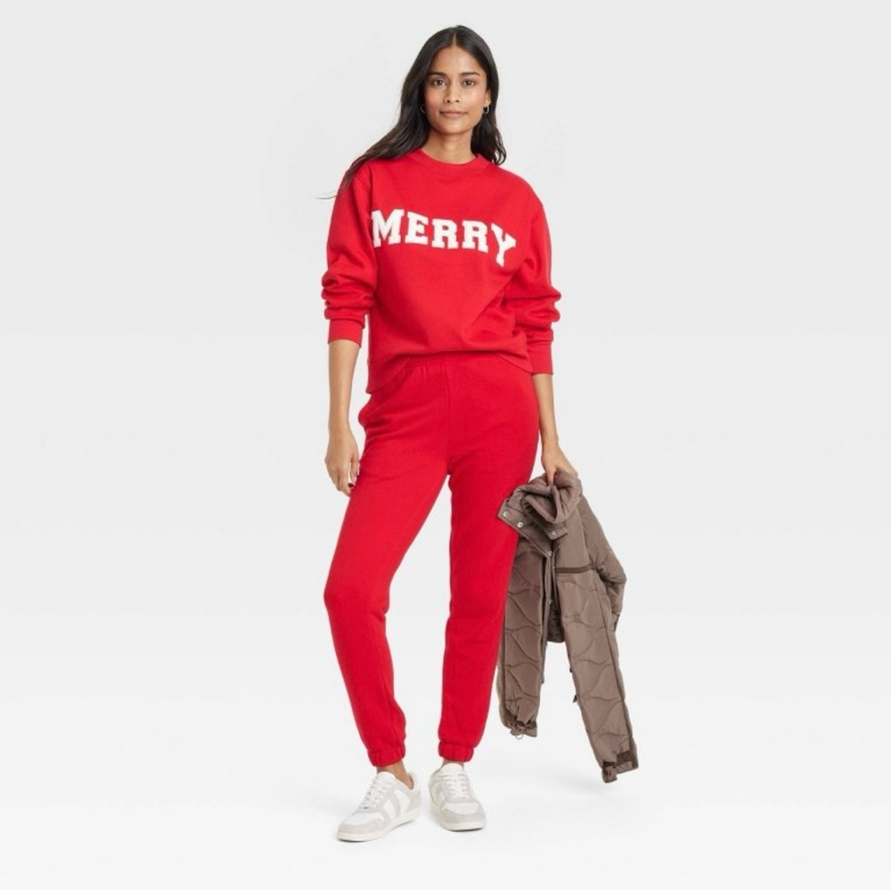 Universal Thread Red 'Merry' Sweatshirt - Picture 3 of 4